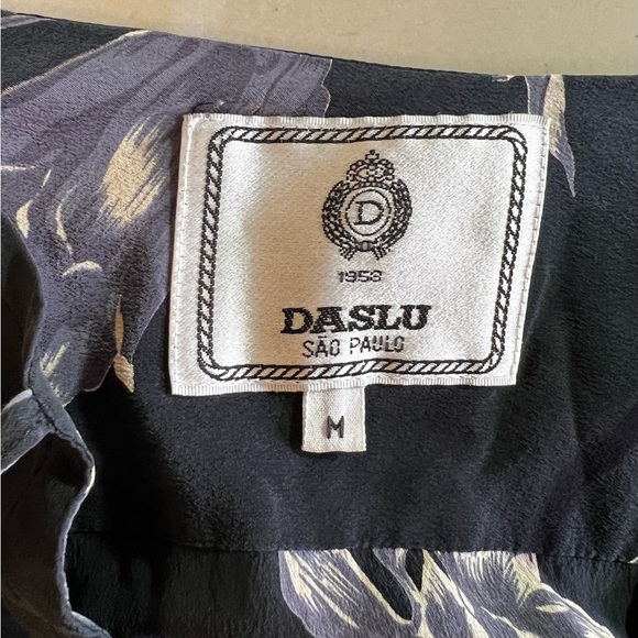 DASLU SAO PAOLO BLOUSE 100*% SILK black floral long sleeve LIGHTWEIGHT top Ss M - Picture 14 of 16